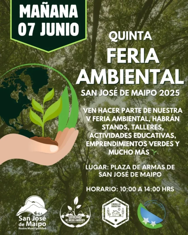#INVITACIÓN 🔵 ¡Mañana sábado estaremos en la 5ª Feria Ambiental de San José de Maipo! 💚 En el marco del Día Mundial del Medio Ambiente, te invitamos a ser parte de esta jornada gratuita y abierta a toda la comunidad.

🌱 Habrá talleres, actividades para todas las edades, emprendimientos locales y organizaciones comprometidas con el cuidado del planeta.

❄️ Visítanos en nuestro Stand Glaciar para conocer más sobre los glaciares chilenos, por qué son clave para la vida en los valles y cómo podemos protegerlos junt@s. ¡Tendremos sorpresas para quienes nos visiten! 👀

📍 Dónde: Plaza de Armas de San José de Maipo
📆 Cuándo: Sábado 7 de junio
🕙 Horario: 10:00 a 14:00 hrs

¡Ven a celebrar la naturaleza y a aprender en comunidad! 🩵

💬 “Las acciones y decisiones que tomemos hoy, construirán el futuro para la naturaleza, las comunidades y los glaciares.”
~ Fundación Glaciares Chilenos ~

🔵 ¿Quieres apoyar nuestro trabajo? Puedes hacer una donación desde $3.000. Comenta GLACIAR y te enviamos más info.

#GlaciaresChilenos #YoProtejoLosGlaciares #FeriaAmbiental #EducaciónAmbiental #SanJoséDeMaipo #DíaDelMedioAmbiente #NaturalezaYComunidades